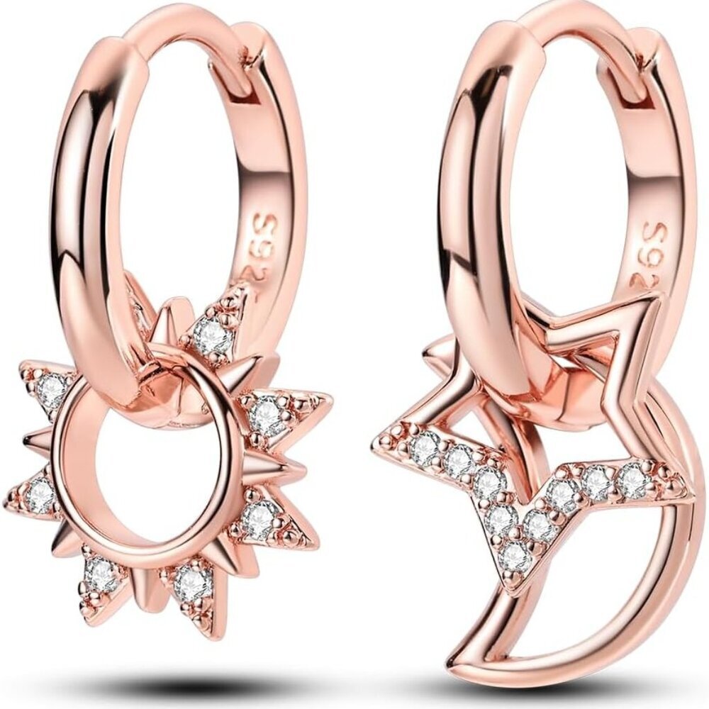 Dangle Drop Earrings 925 Sterling Silver Dangle Hoop Earrings for Women Moon and